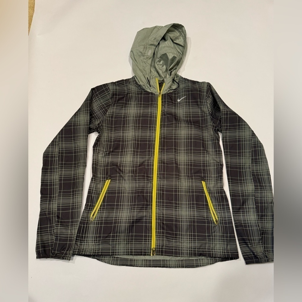 Nike Jacket Womens Gray Plaid Essential Running Black Full Zip Lightweight Small